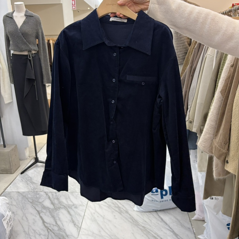 AFTERGLOW東大門實拍女士新款休閑真品推薦襯衫蕾絲衫燈芯絨AFTERGLOW襯衫/蕾絲衫圖色2深藍色