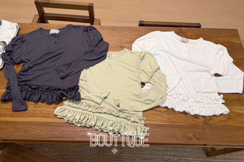 BOUTIQUE-L東大門直郵女裝新品時尚推薦人氣長袖T恤褶邊BOUTIQUE-L長袖T恤