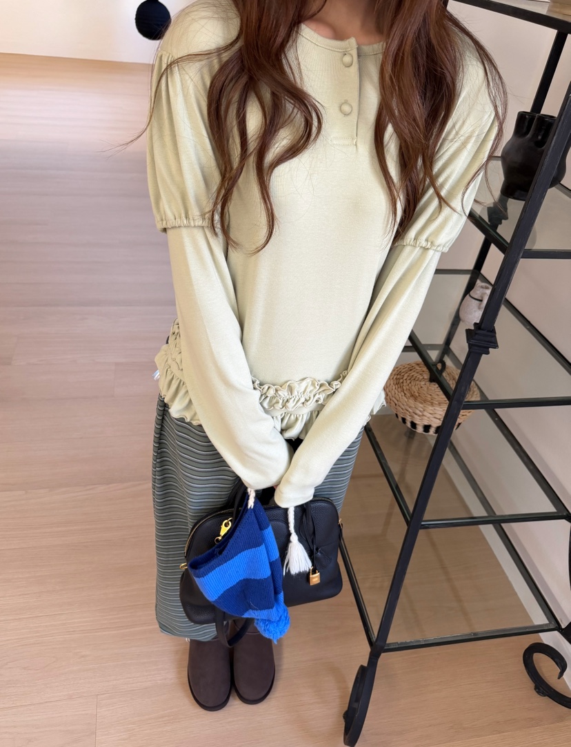 BOUTIQUE-L東大門直郵女裝新品時尚推薦人氣長袖T恤褶邊BOUTIQUE-L長袖T恤