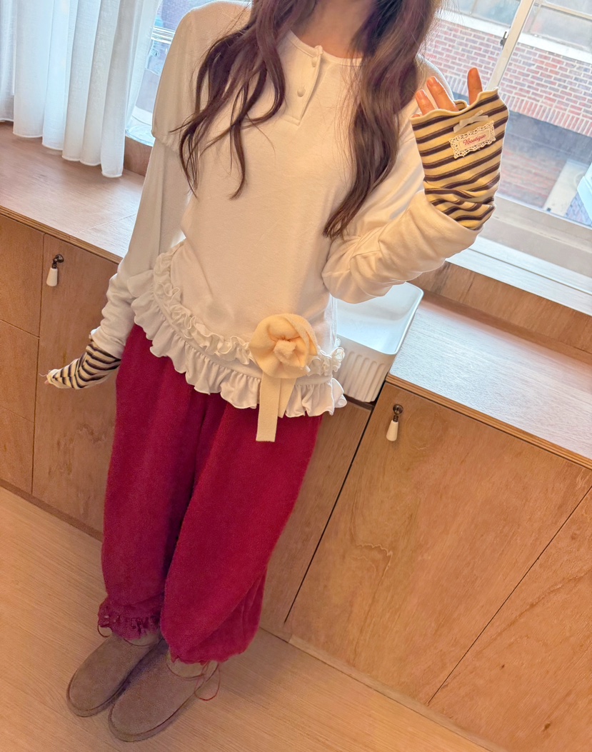 BOUTIQUE-L東大門直郵女裝新品時尚推薦人氣長袖T恤褶邊BOUTIQUE-L長袖T恤