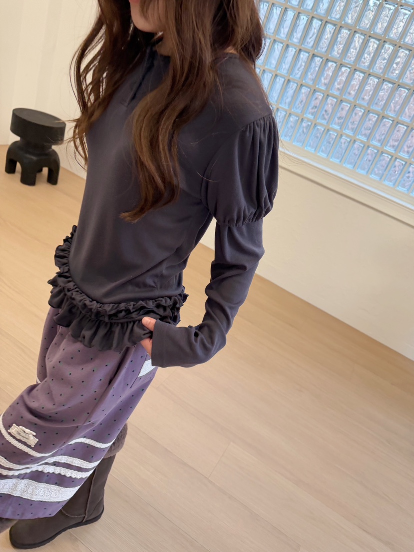 BOUTIQUE-L東大門直郵女裝新品時尚推薦人氣長袖T恤褶邊BOUTIQUE-L長袖T恤