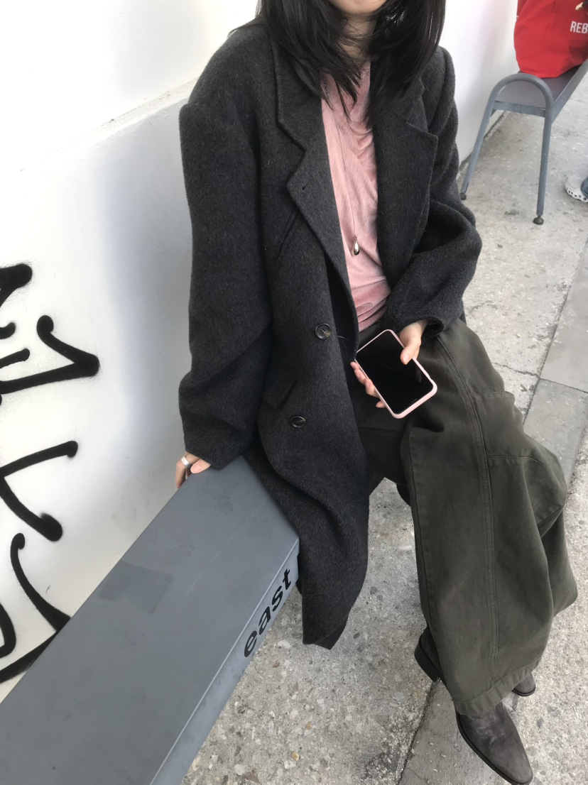 LOFN韓國代購女士新款推薦熱賣時尚休閑人氣真品中長款大衣LOFN中長款大衣