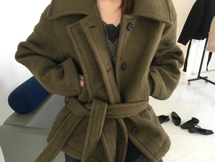 MINIMUZE韓國代購女士新品熱賣時尚推薦真品短款大衣含腰帶MINIMUZE短款大衣