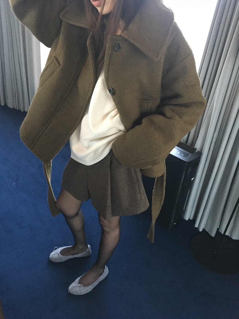 MINIMUZE韓國代購女士新品熱賣時尚推薦真品短款大衣含腰帶MINIMUZE短款大衣