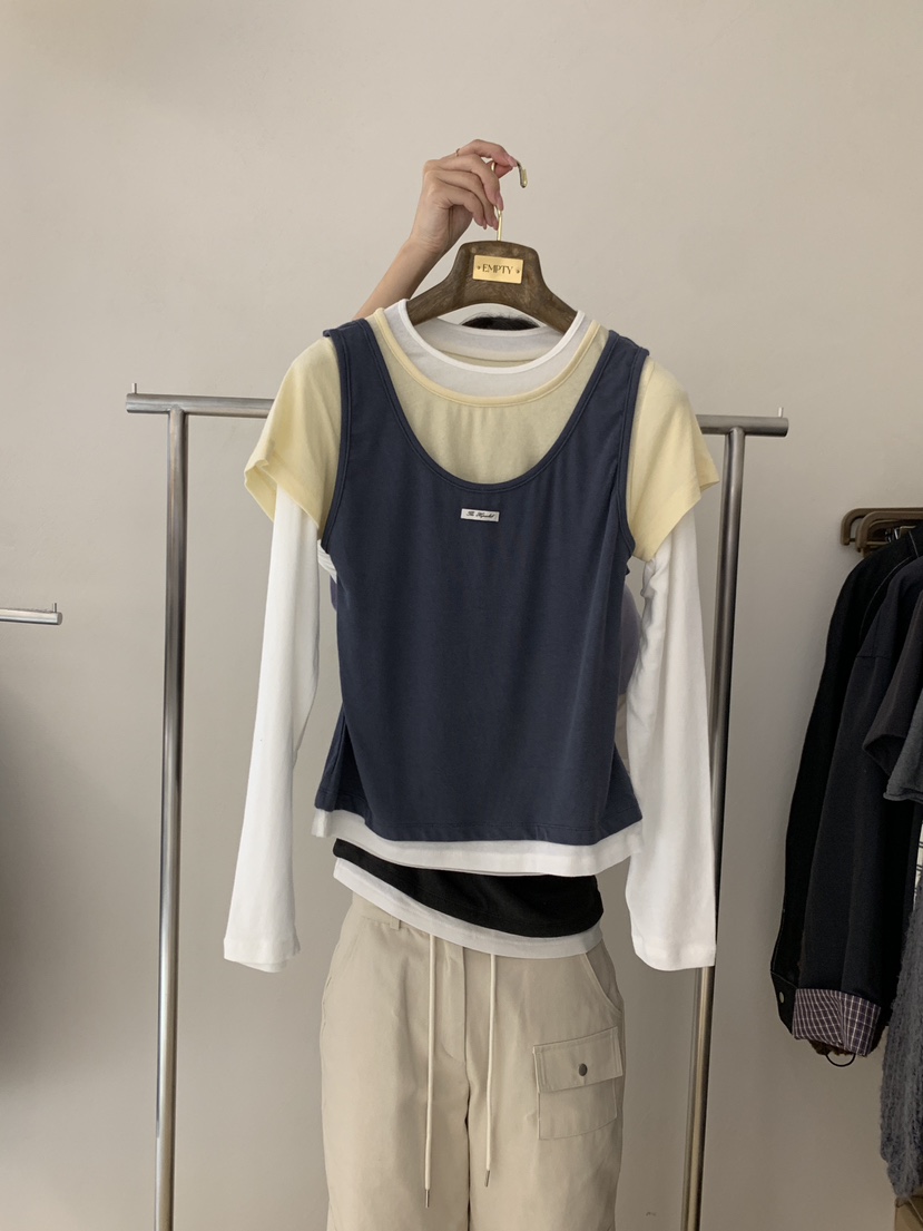 EMPTY東大門代購女裝新品時尚熱賣休閑真品推薦長袖T恤撞色EMPTY長袖T恤圖色1