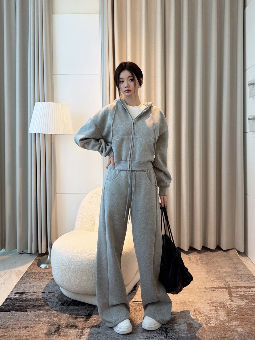 CLOTH韓國代購女裝新品時尚人氣熱賣休閑推薦套裝連帽衫抓絨CLOTH套裝