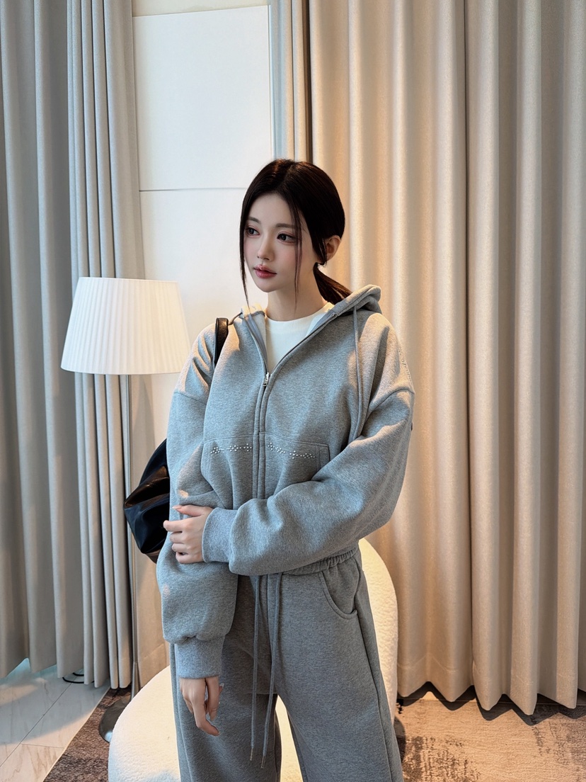 CLOTH韓國代購女裝新品時尚人氣熱賣休閑推薦套裝連帽衫抓絨CLOTH套裝