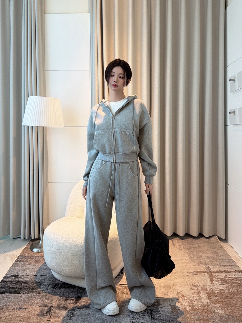 CLOTH韓國代購女裝新品時尚人氣熱賣休閑推薦套裝連帽衫抓絨CLOTH套裝圖色2