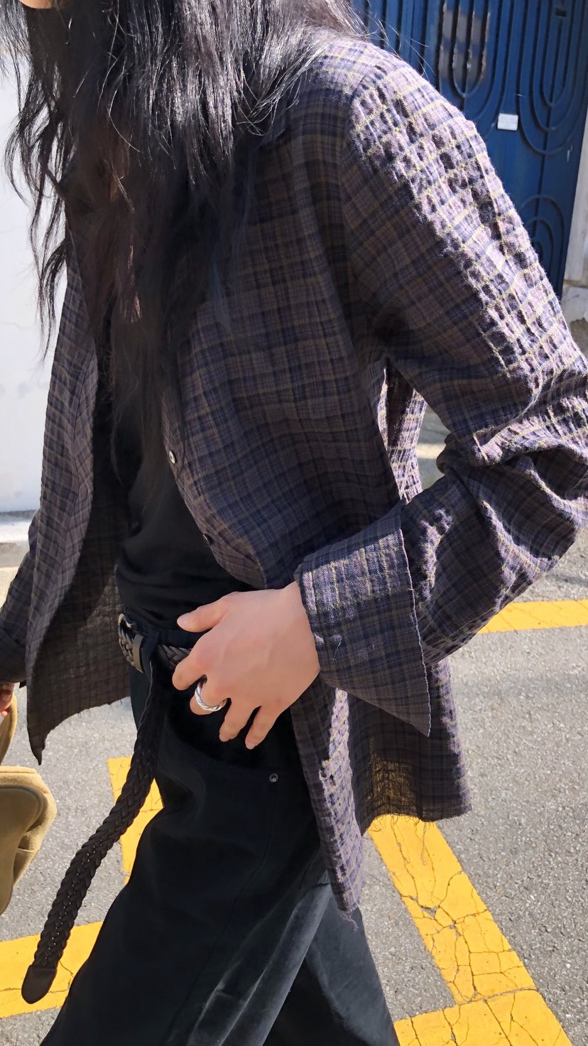 OVER RICH東大門代購女士新款人氣推薦休閑襯衫蕾絲衫格紋OVER RICH襯衫/蕾絲衫