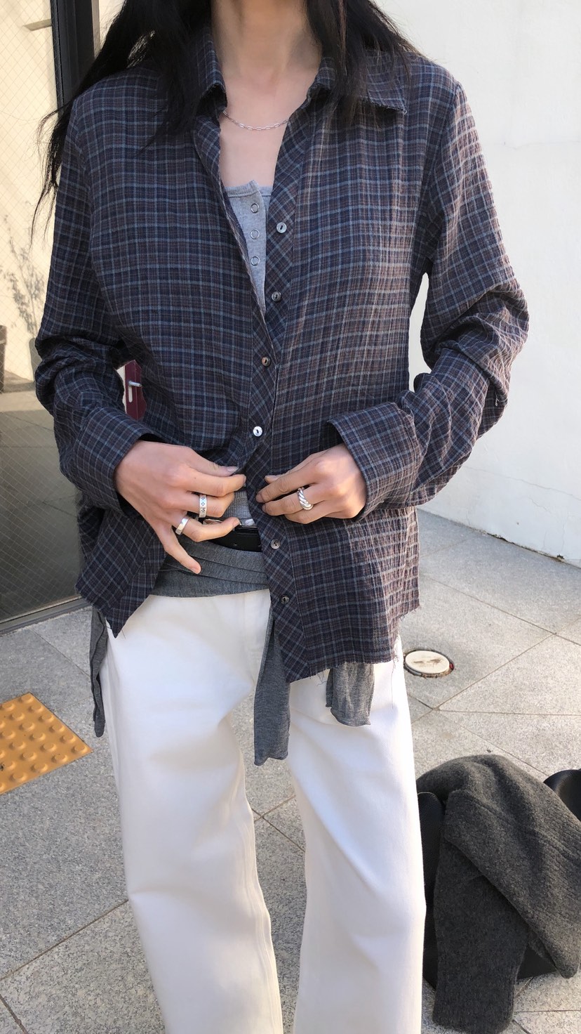 OVER RICH東大門代購女士新款人氣推薦休閑襯衫蕾絲衫格紋OVER RICH襯衫/蕾絲衫