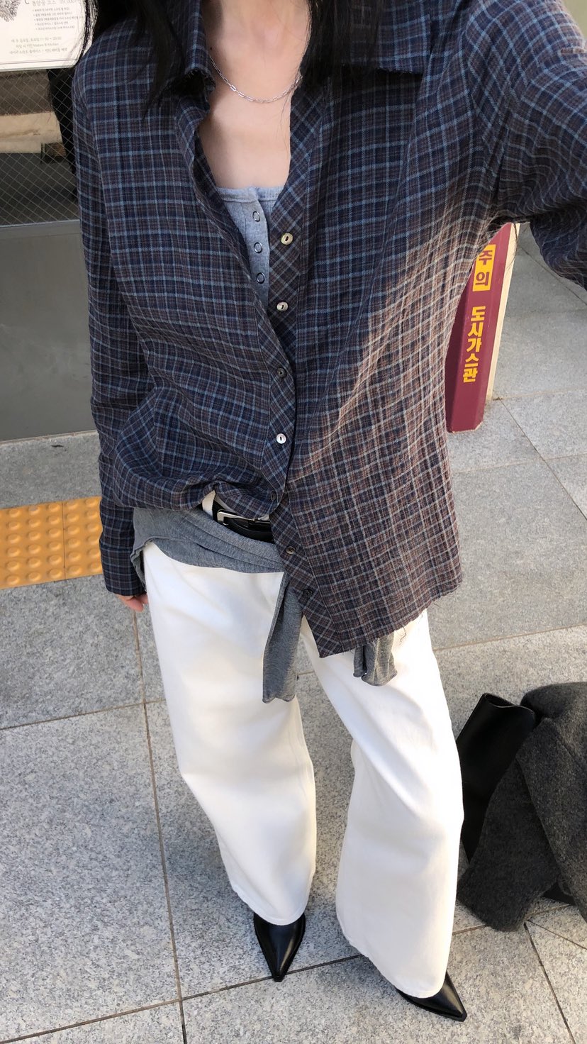 OVER RICH東大門代購女士新款人氣推薦休閑襯衫蕾絲衫格紋OVER RICH襯衫/蕾絲衫