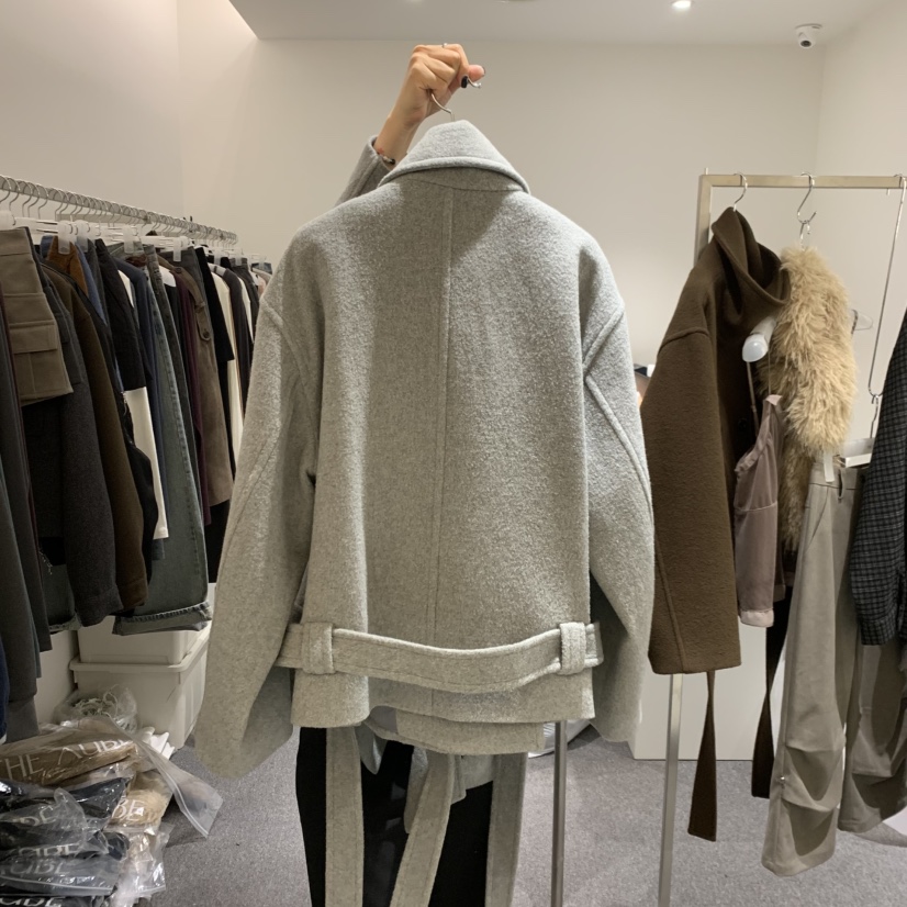 AUBE韓國直郵女士新款人氣熱賣真品時尚推薦短款大衣含腰帶THE AUBE短款大衣