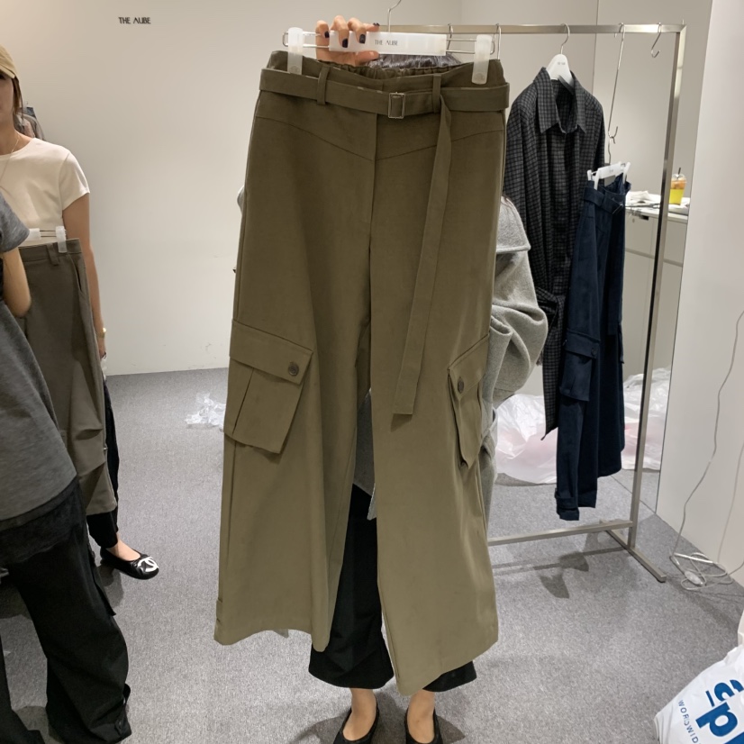 AUBE東大門實拍女士新款時尚人氣推薦熱賣休閑褲含腰帶磨毛THE AUBE休閑褲圖色1