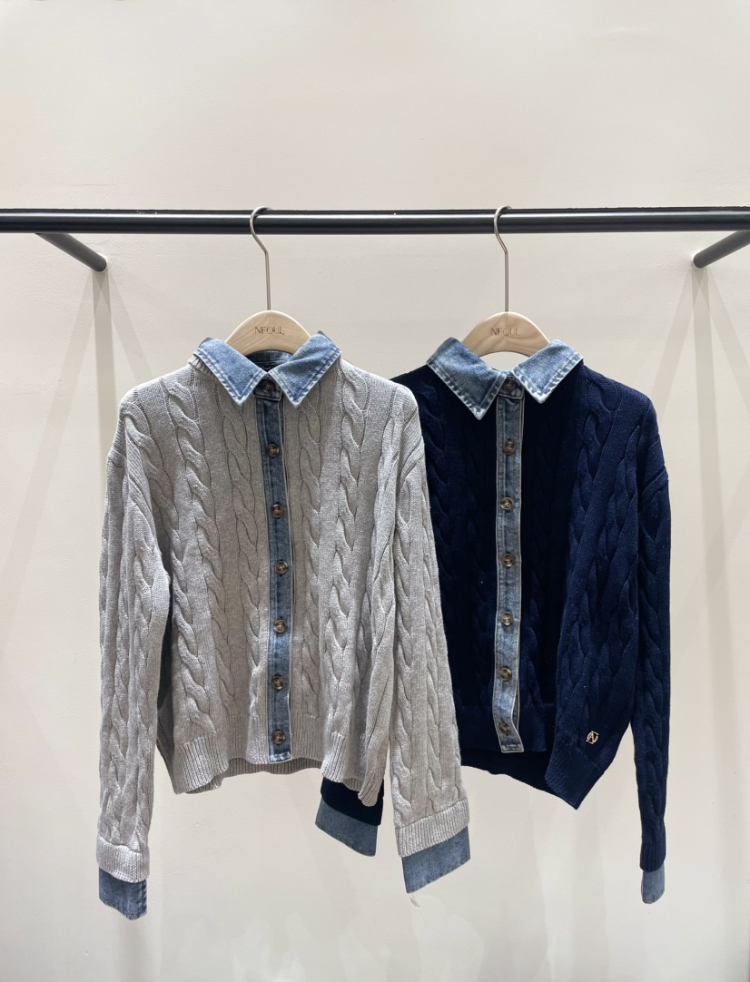 NEOUL韓國直郵女士新品真品人氣時尚熱賣休閑針織衫假兩件NEOUL/ahin雙領標簽針織衫