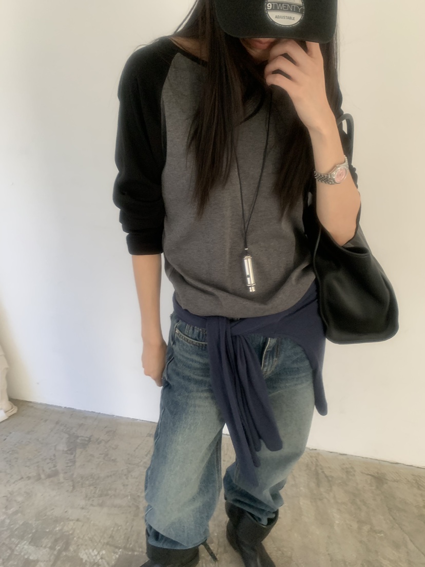 TRUE東大門代購女裝新品時尚推薦真品休閑人氣長袖T恤插肩袖TRUE長袖T恤