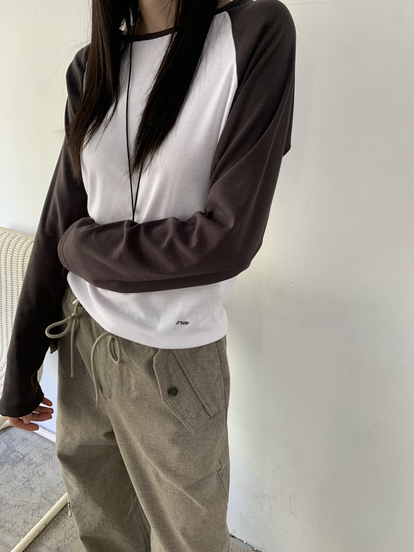 TRUE東大門代購女裝新品時尚推薦真品休閑人氣長袖T恤插肩袖TRUE長袖T恤