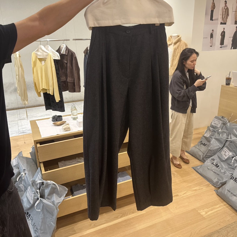 PERMISSION韓國代購女裝新款熱賣推薦真品人氣休閑褲褶裥PERMISSION休閑褲圖色1墨色