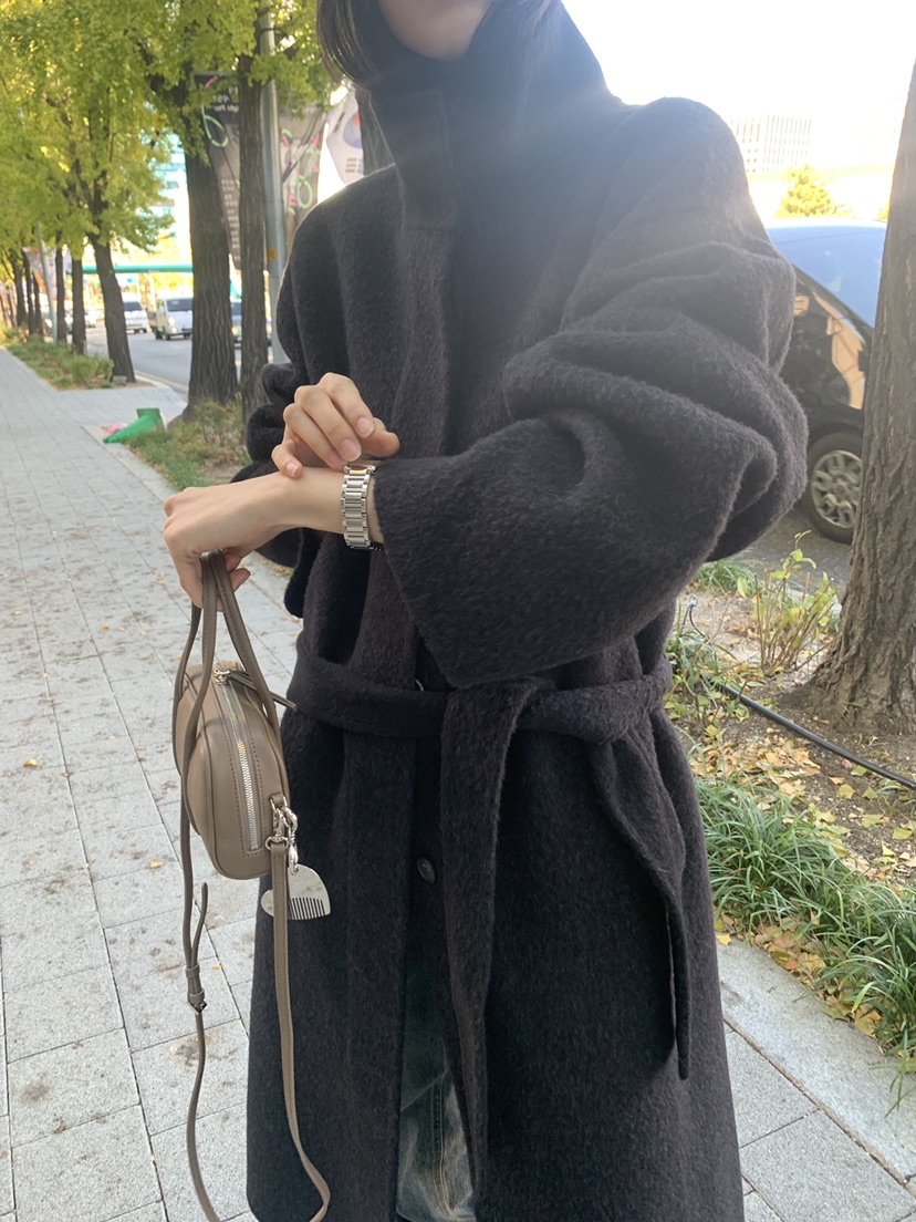 TRUE韓國代購女裝新品熱賣時尚休閑推薦中長款大衣含腰帶TRUE中長款大衣