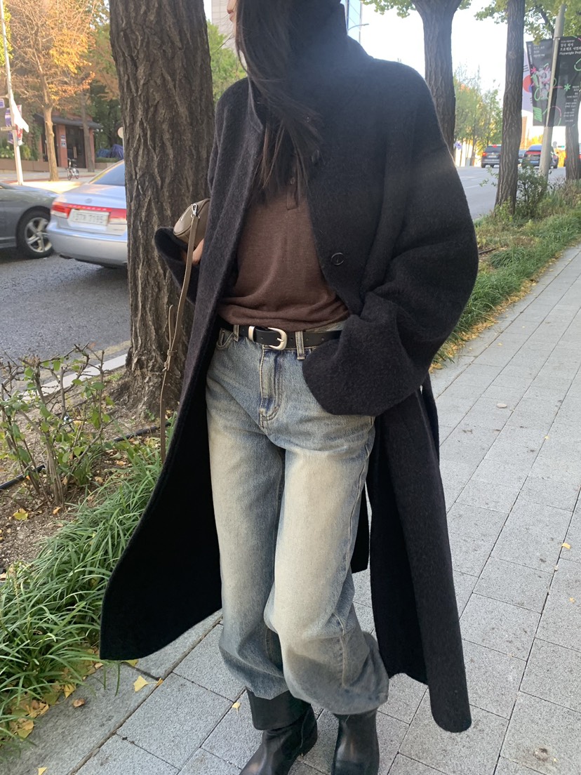 TRUE韓國代購女裝新品熱賣時尚休閑推薦中長款大衣含腰帶TRUE中長款大衣