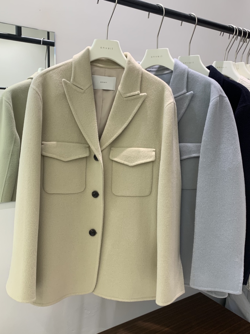 ONVEIL東大門代購女士新品人氣真品熱賣短款大衣口袋手工ONVEIL短款大衣