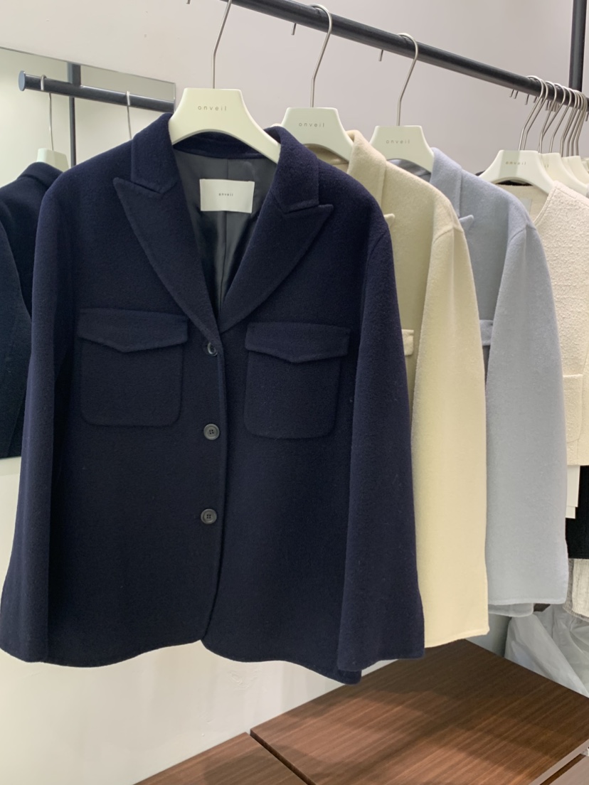 ONVEIL東大門代購女士新品人氣真品熱賣短款大衣口袋手工ONVEIL短款大衣圖色3左三色