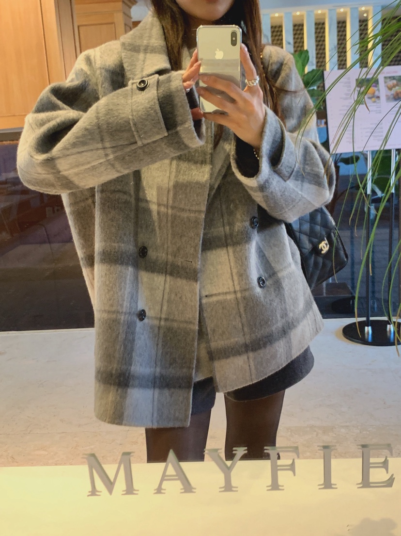 LA CREME韓國直郵女士新款推薦休閑短款大衣美利奴羊毛羊駝LA CREME短款大衣