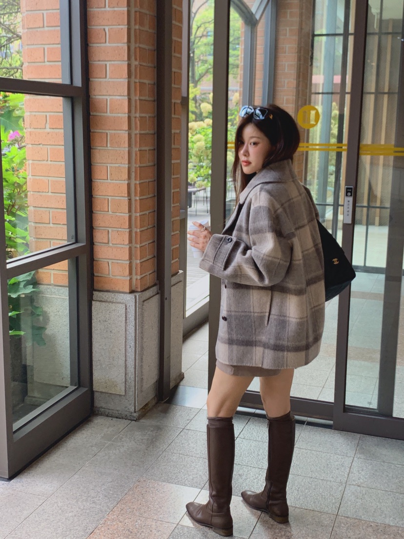 LA CREME韓國直郵女士新款推薦休閑短款大衣美利奴羊毛羊駝LA CREME短款大衣