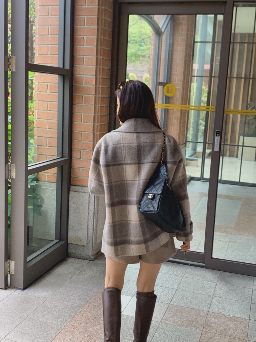LA CREME韓國直郵女士新款推薦休閑短款大衣美利奴羊毛羊駝LA CREME短款大衣