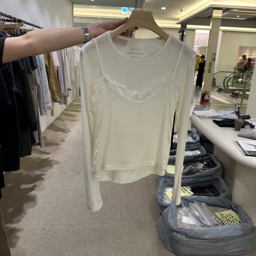 VEGETABLE韓國直郵女士新品時尚真品人氣推薦長袖T恤假兩件VEGETABLE長袖T恤圖色1