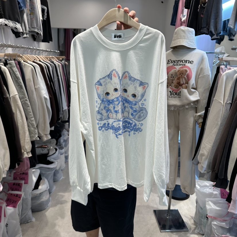 EVE韓國代購女裝新品熱賣休閑人氣時尚推薦長袖T恤可愛的EVE長袖T恤圖色1
