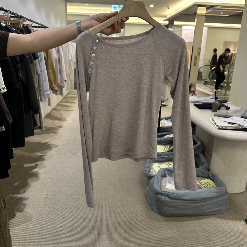 VEGETABLE韓國代購女裝新品推薦真品時尚人氣長袖T恤紐扣VEGETABLE長袖T恤圖色3