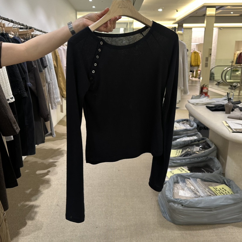 VEGETABLE韓國代購女裝新品推薦真品時尚人氣長袖T恤紐扣VEGETABLE長袖T恤圖色4
