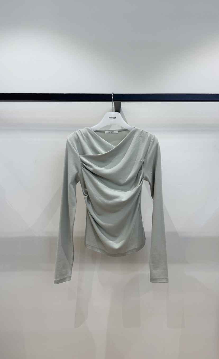 MUYBIEN東大門實拍女士新品真品時尚休閑人氣長袖T恤褶皺MUYBIEN長袖T恤圖色1