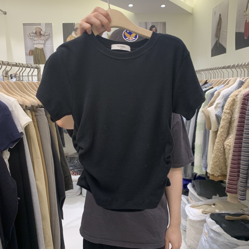 YUNBAL東大門代購女士新品真品休閑時尚熱賣人氣推薦T恤抓絨YUNBALT恤圖色1黑