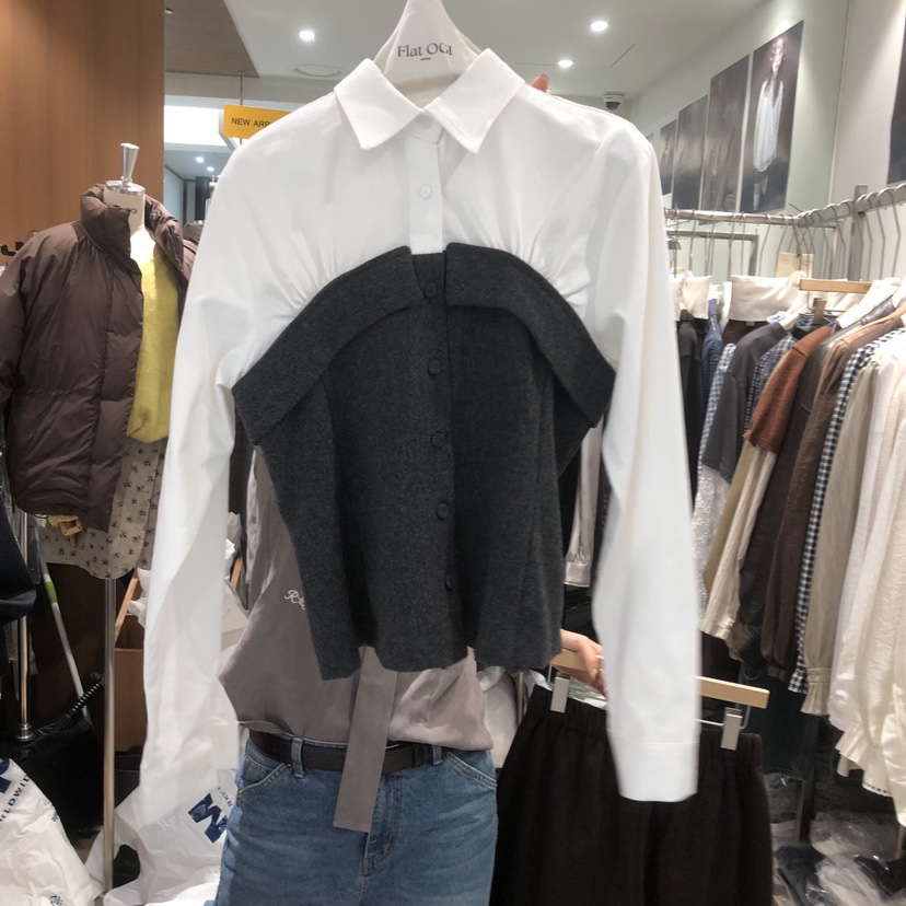 FLAT OGI東大門實拍女士新品熱賣時尚襯衫蕾絲衫羊毛混紡FLat OGI襯衫/蕾絲衫圖色2