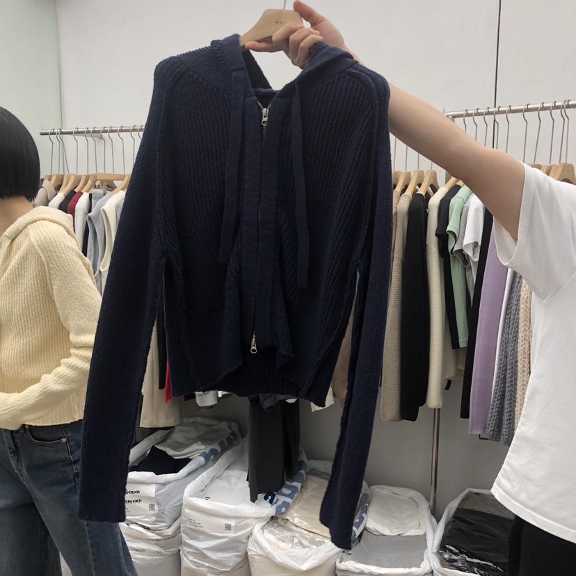 MOI-A韓國直郵女士新款時尚推薦休閑針織衫拉鏈連帽衫棉質MOI-A針織衫圖色2