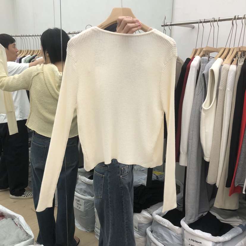 MOI-A東大門實拍女士新品真品熱賣休閑長袖T恤柔軟開衫羅紋MOI-A長袖T恤