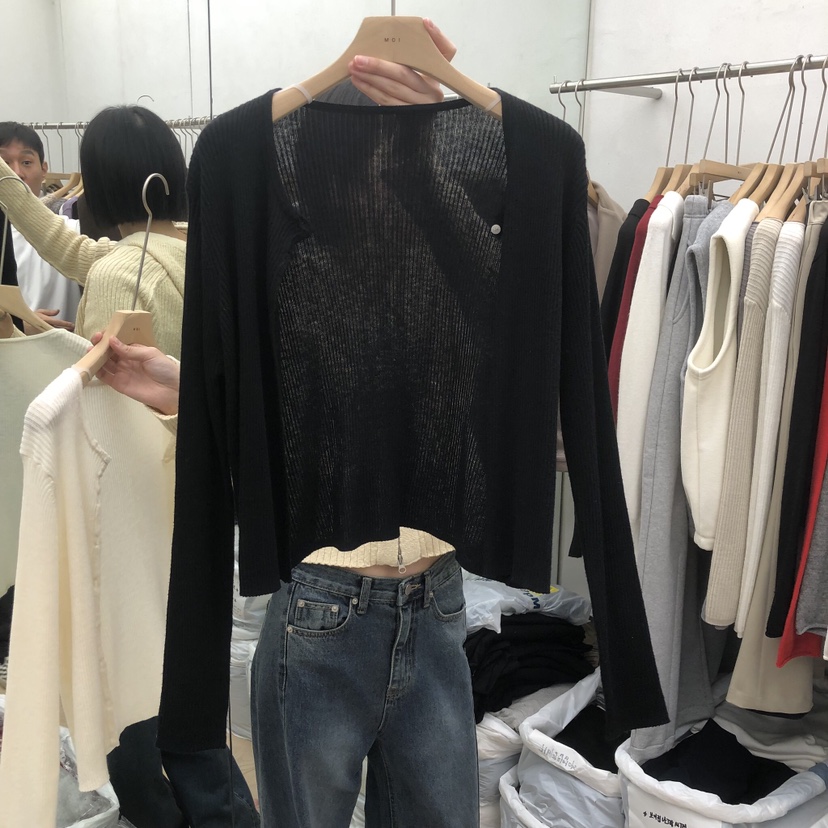 MOI-A東大門實拍女士新品真品熱賣休閑長袖T恤柔軟開衫羅紋MOI-A長袖T恤圖色2