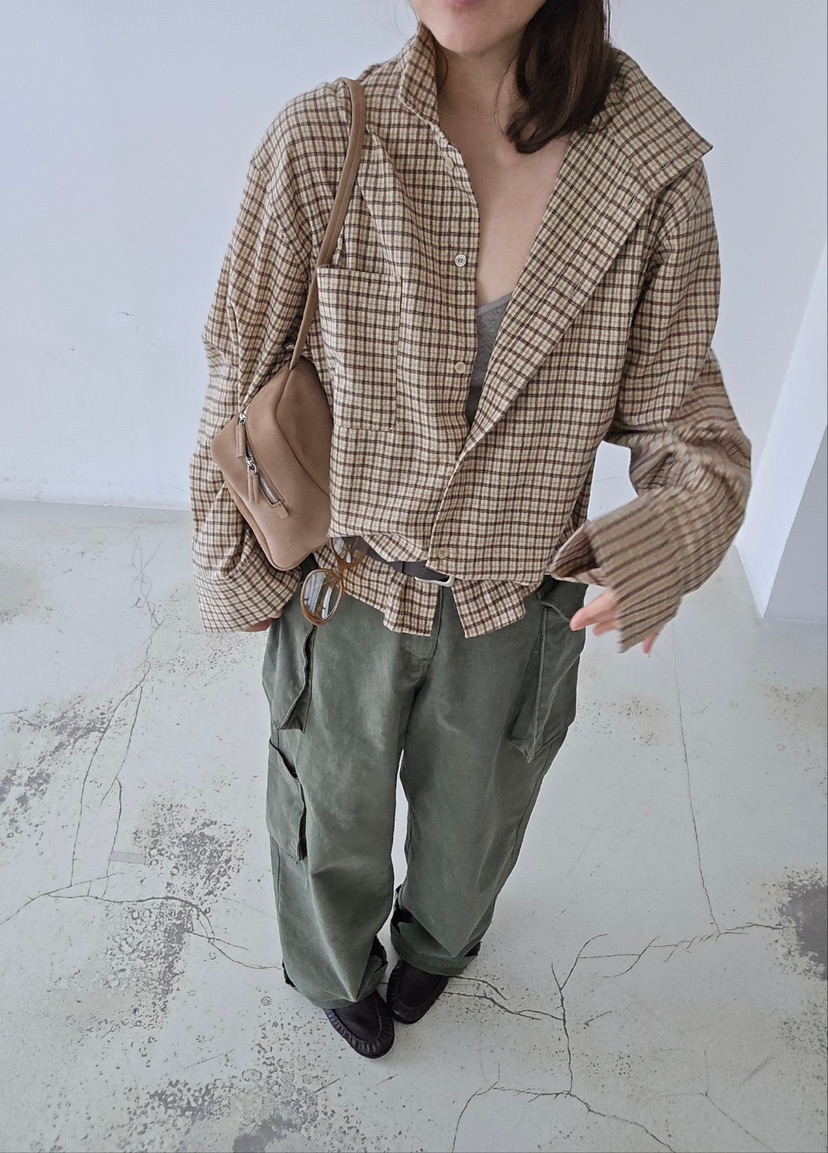J SHOP東大門實拍女士新款時尚人氣休閑襯衫蕾絲衫格子高領J_SHOP襯衫/蕾絲衫