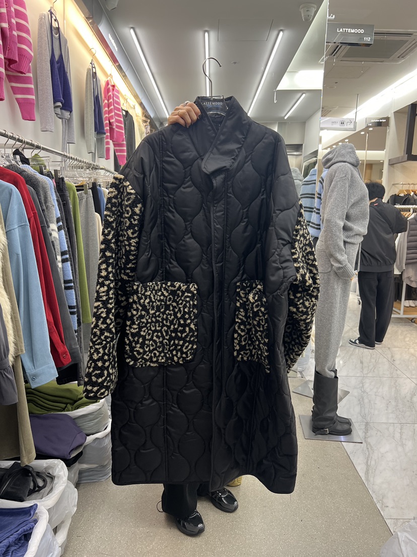LATTEMOOD韓國代購女士新品時尚休閑真品中長款大衣豹紋雙面LATTEMOOD中長款大衣圖色2黑色