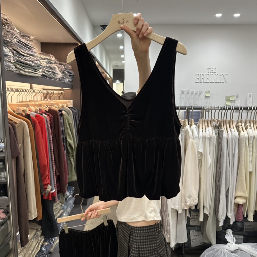 BRELLIN東大門代購女裝新品人氣時尚真品吊帶背心天鵝絨無袖BRELLIN吊帶/背心圖色3咖色