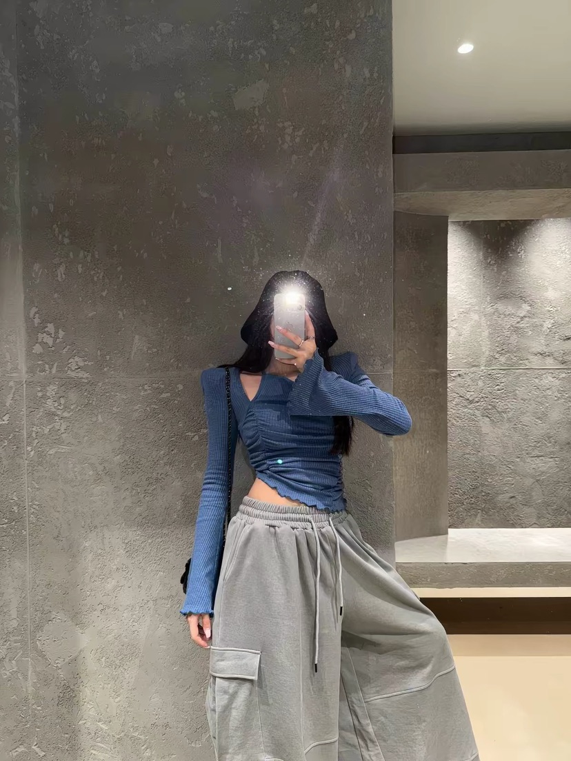 SAGE BRUSH東大門實拍女士新品推薦時尚熱賣長袖T恤褶皺SAGE BRUSH長袖T恤