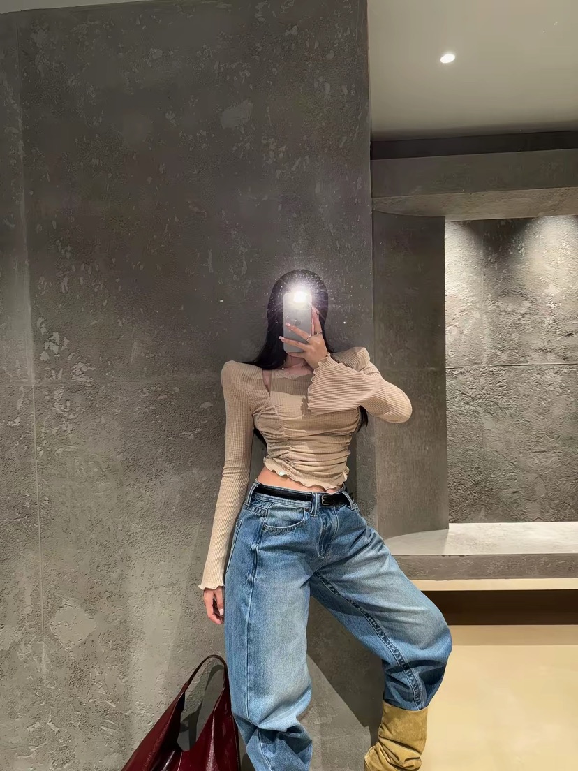SAGE BRUSH東大門實拍女士新品推薦時尚熱賣長袖T恤褶皺SAGE BRUSH長袖T恤圖色3