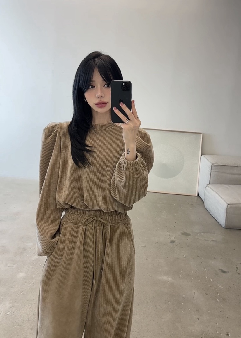 AMUSE SEOUL東大門直郵女裝新品時尚休閑衛衣華夫格褶裥AMUSE SEOUL衛衣