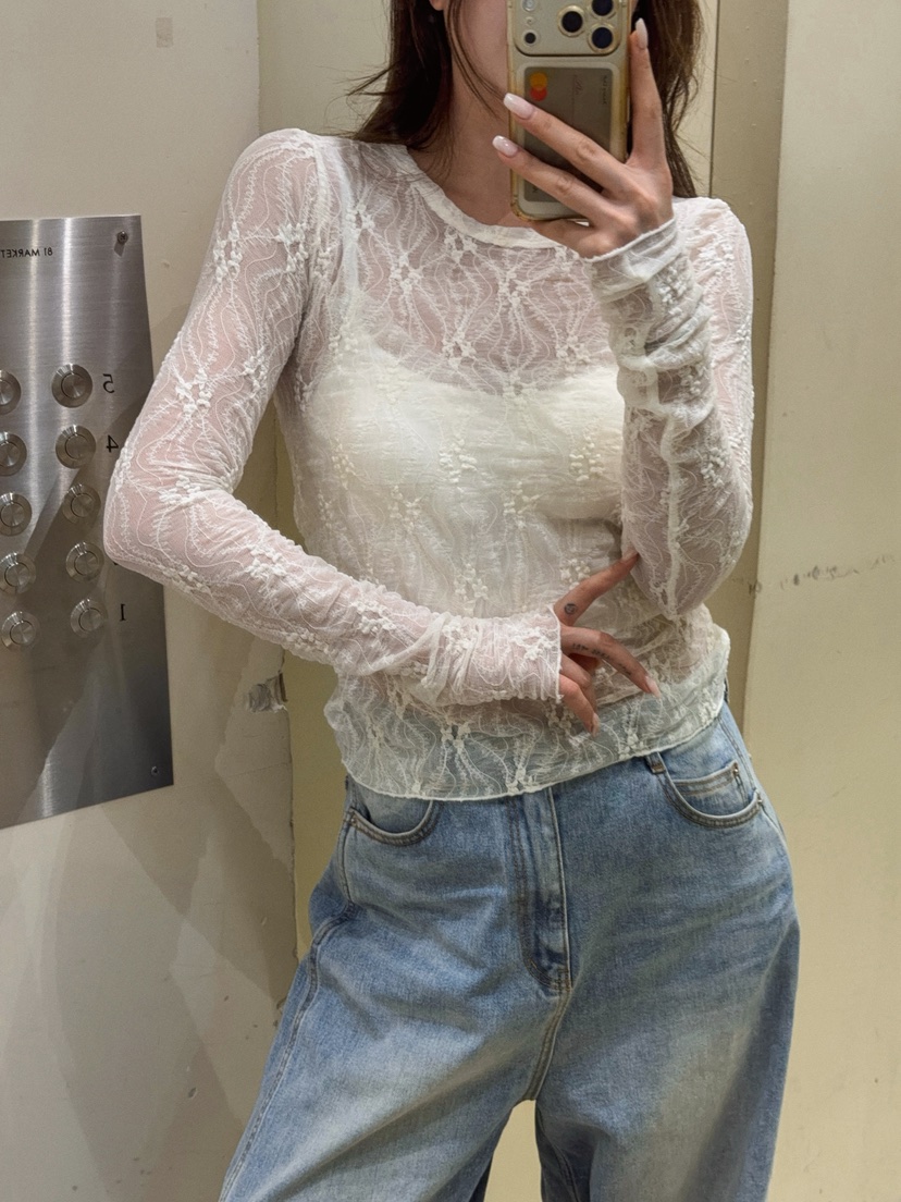 81 MARKET-L東大門實拍女裝新品熱賣真品時尚長袖T恤蕾絲81 MARKET-L長袖T恤