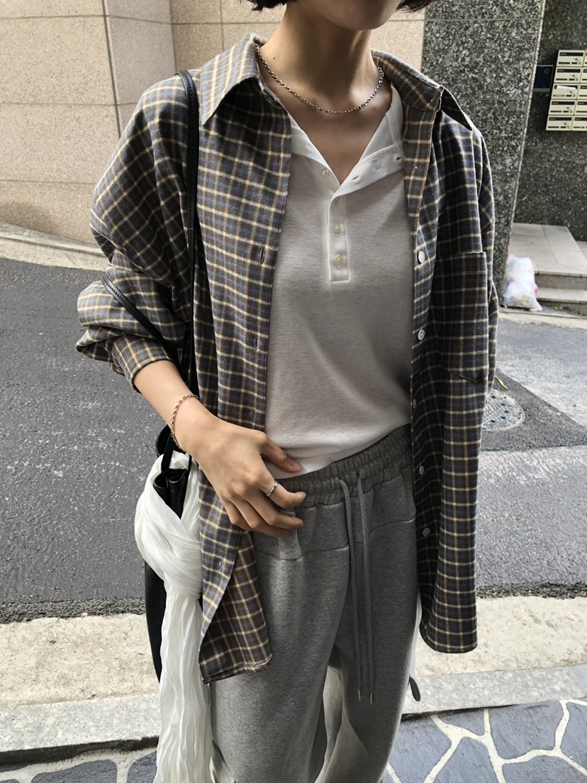LONG PEAK韓國代購女裝新款推薦人氣時尚襯衫蕾絲衫格子LONG PEAK襯衫/蕾絲衫