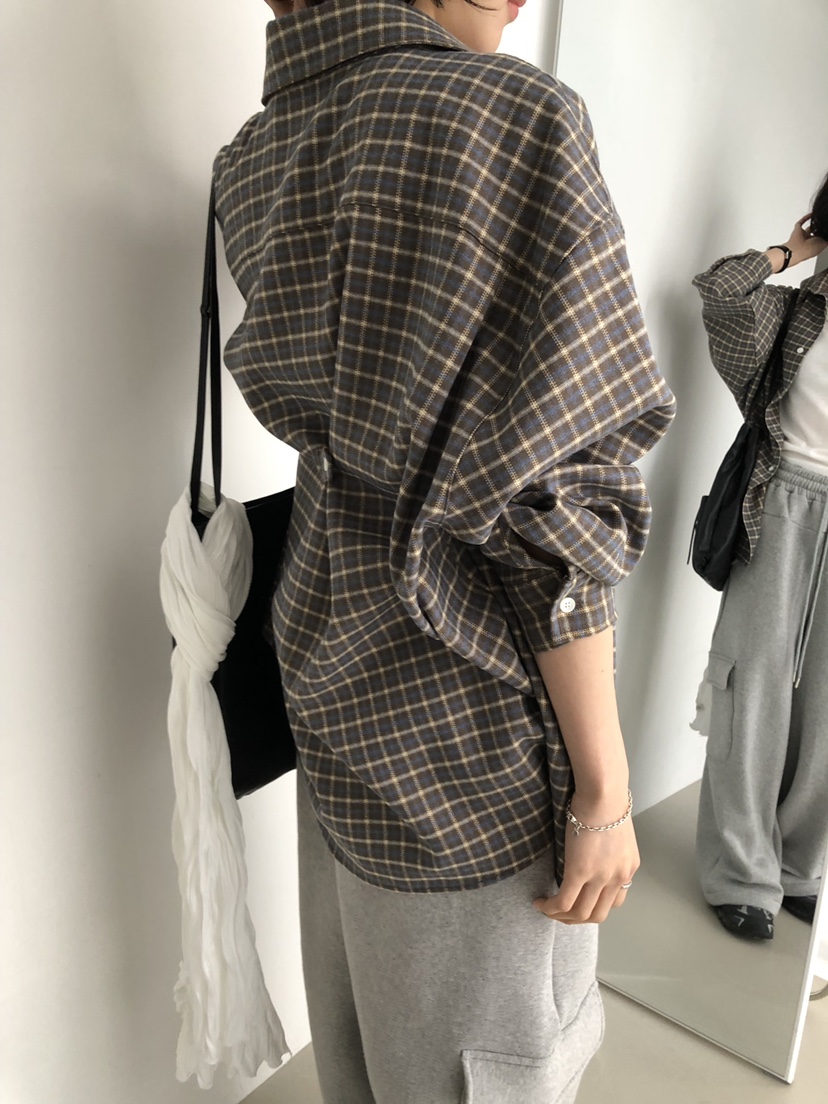 LONG PEAK韓國代購女裝新款推薦人氣時尚襯衫蕾絲衫格子LONG PEAK襯衫/蕾絲衫