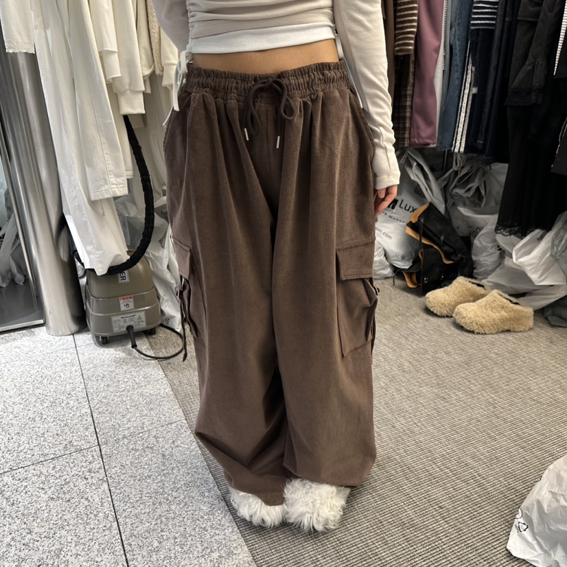 VIRKIN東大門直郵女裝新款時尚真品休閑休閑褲燈芯絨鏤空VIRKIN休閑褲圖色1棕色