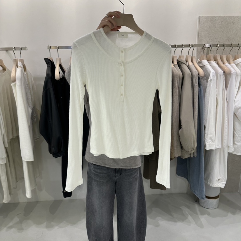 ONESTASTE東大門代購女裝新品真品推薦時尚長袖T恤層疊羅紋ONESTASTE長袖T恤圖色1