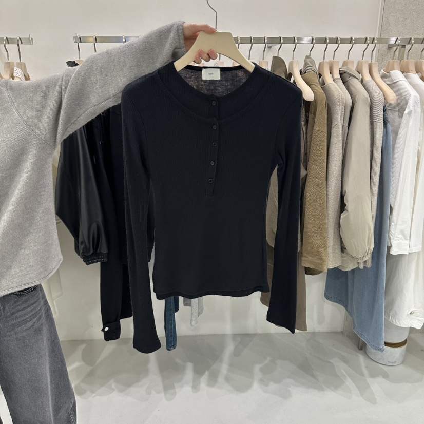 ONESTASTE東大門代購女裝新品真品推薦時尚長袖T恤層疊羅紋ONESTASTE長袖T恤圖色4黑色